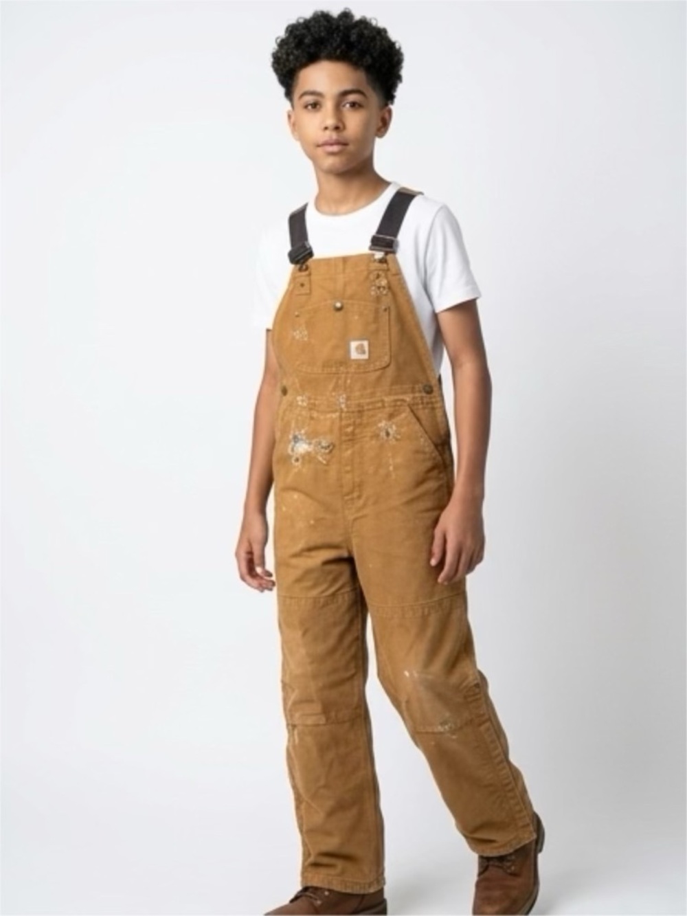 Carhartt Kids' Brown Duck Bib Overalls with Adjustable Straps Distressed size 10